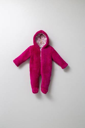 Salopeta plusata de iarna pentru bebelusi - tongs - captusita cu fermoar - roz inchis (marime: 3-6 luni)