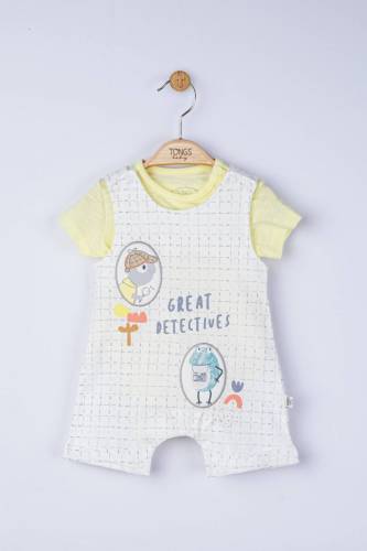 Set salopeta cu tricou great detectives pentru bebelusi - tongs baby (culoare: galben - marime: 3-6 luni)