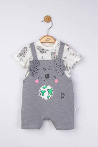 Set salopeta cu tricou de vara pentru bebelusi koala - tongs baby (culoare: gri - marime: 3-6 luni)