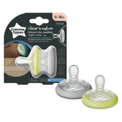Suzeta de noapte Tommee Tippee Closer to Nature - 6 - 18 luni Breast like soother - Alb/Galben - 2 buc