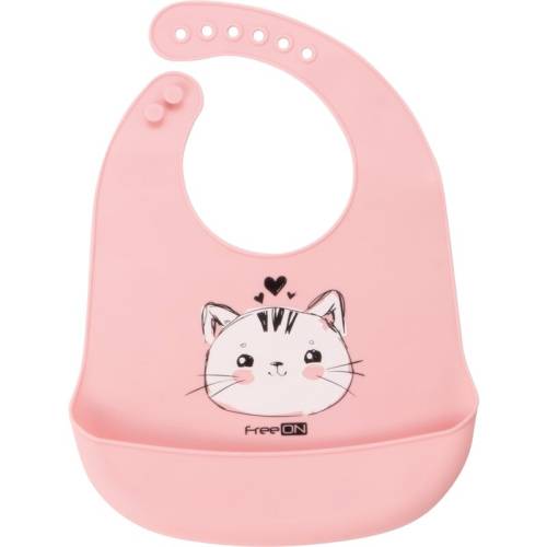Baveta moale - Din silicon fara BPA - Cu buzunar - FreeON - 31 x 24 cm - Cat Pink