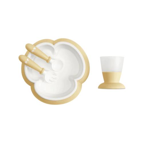 Babybjorn - set hranire: farfurie - lingurita - furculita si pahar pentru bebe - powder yellow