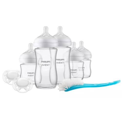 Philips Avent - Set pentru nou-nascuti - 5 biberoane anitcolici + 2 suzete + 1 perie de curatat - Din sticla - 3x120 ml - 2x260 ml - Natural Response...