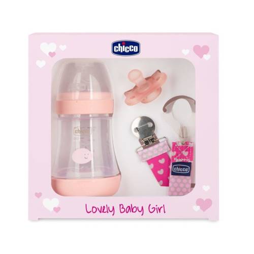 Set cadou Chicco Lovely Baby Boy (biberon - suzeta - lantisor) - pink (roz) - 0luni+