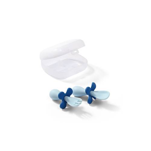 BabyOno - Set lingura si furculita - Include cutie pentru depozitare - Cu element de protectie - Cu forma ergonomica - Fara BPA - 12 luni+ - Albastru