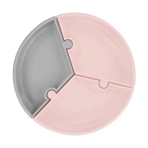 Minikoioi - Farfurie Puzzle - 100% Premium Silicone - Pinky Pink / Powder Grey