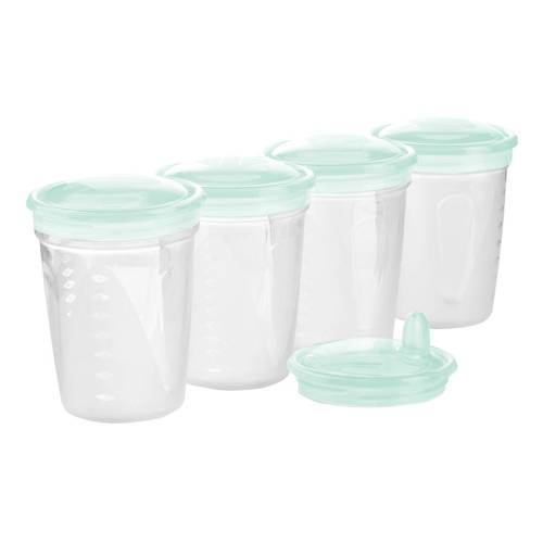 BabyOno - Set 4 recipiente pentru pastrare si congelare lapte matern/alte alimente - Reutilizare multipla - 200 ml - Verde