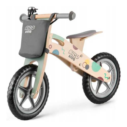 Bicicleta de echilibru din lemn pentru copii - cu geanta si clopotel - Ricokids - RC-610