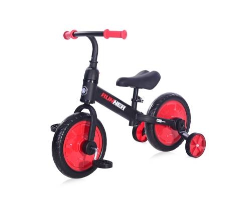 Bicicleta de echilibru - 2 in 1 - cu pedale si roti auxiliare - Lorelli Runner - Black Red