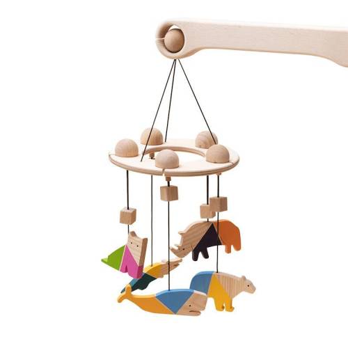 Carusel patut bebelusi Mobile - cu 5 jucarii colorate animale - lemn - Mobbli