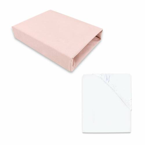 MimiNu - Set 2 cearceafuri cu elastic - Din bumbac certificat Oeko Tex Standard 100 - Pentru patut 120x60 cm - White + Colectia Royal Powder Pink