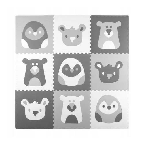 Covoras puzzle din spuma pentru copii - Ricokids - 180x180cm - 9 piese - Grey Animals