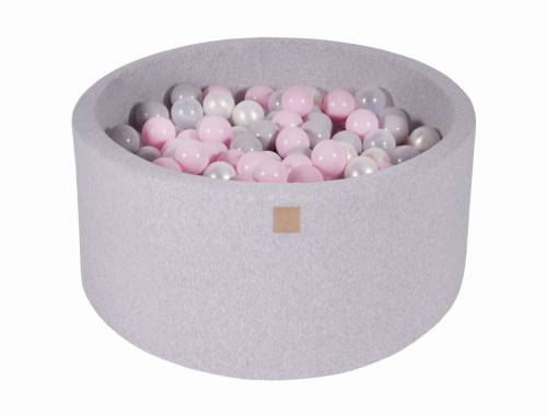 Piscina uscata cu 300 de bile (roz pastel - alb perlat - transparent - gri) meowbaby - 90x40 cm - gri deschis
