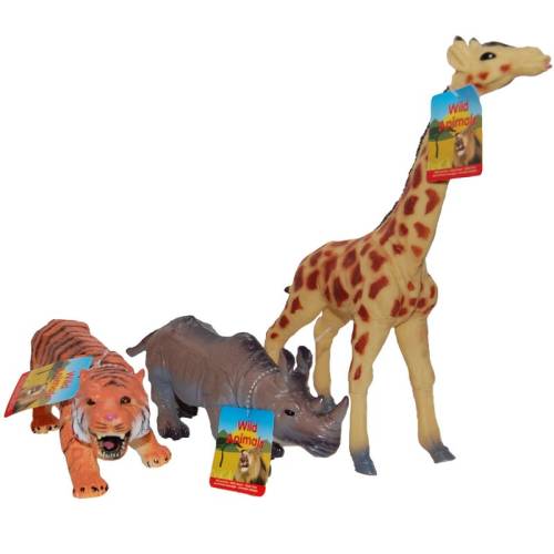 Up int‘l - Set 3 figurine din cauciuc animale salbatice - Girafa/Tigru/Hipopotam - 22 - 30 cm