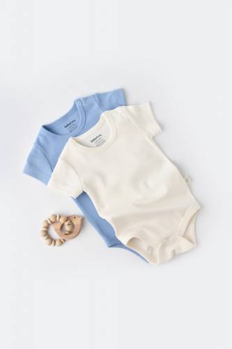 Set 2 body-uri bebe unisex -100% bumbac organic - ecru/bleu - baby cosy (marime: 3-6 luni)