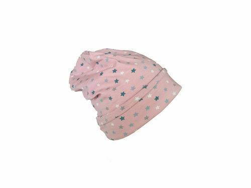 Caciula pink stars - cu bordura - kidsdecor - in strat dublu - din bumbac - 42-46 cm