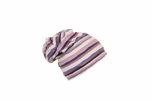 Caciula violet stripes - cu bordura - in strat dublu - din bumbac - 33-36 cm