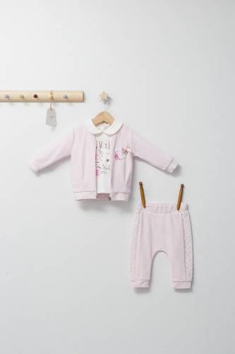 Set 3 piese: pantaloni - bluzita si hainuta pentru bebelusi gazelle - tongs baby (culoare: roz - marime: 24-36 luni)