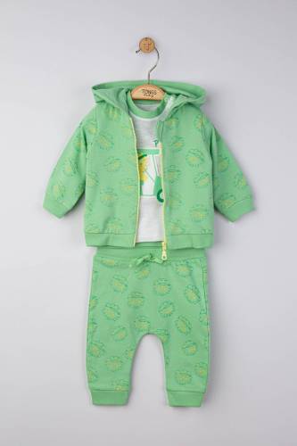 Set 3 piese: pantaloni - tricou si hanorac pentru bebelusi - tongs baby (culoare: verde - marime: 12-18 luni)