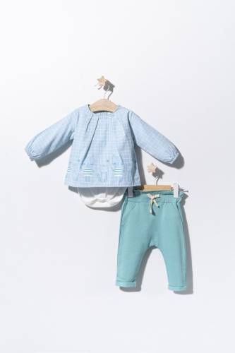 Set bluzita de vara cu pantalonasi pentru bebelusi cats - tongs baby (culoare: albastru - marime: 9-12 luni)