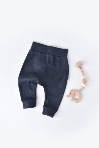 Pantaloni bebe unisex din bumbac organic bleumarin (marime: 6-9 luni)
