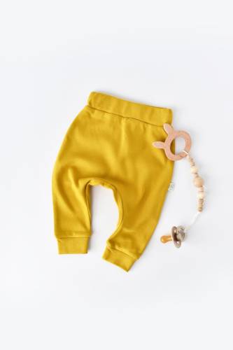 Pantaloni bebe unisex din bumbac organic galben (marime: 12-18 luni)