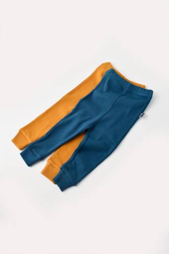 Set 2 pantaloni bebe unisex din bumbac organic si modal - bleumarin/sofran - baby cosy (marime: 3-6 luni)