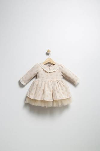 Rochita eleganta pentru fetite elbise - tongs baby - cu tulle si volane (culoare: bej - marime: 24-36 luni)