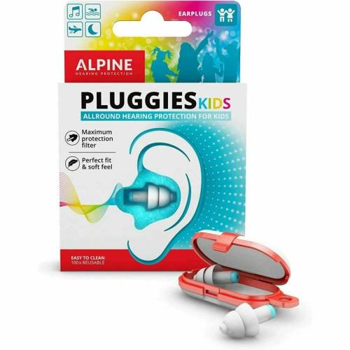 Alpine - Dopuri de urechi antifonice reutilizabile pentru copii 3-12 ani transparente protectie zgomote SNR 25 previn patrunderea apei in ureche...
