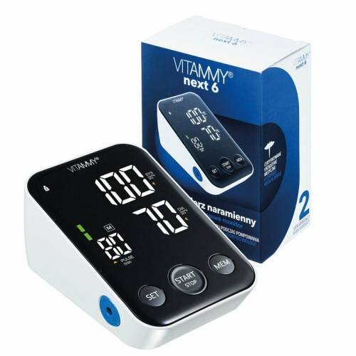 VITAMMY - Tensiometru electronic de brat Next 6 - mufa USB - detectare aritmie - memorare 2 utilizatori - manseta 22-40 cm - Alb/Negru