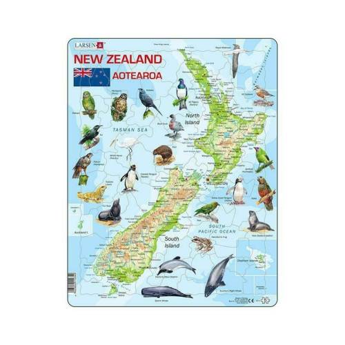 Larsen - Puzzle maxi Noua Zeelanda cu animale (limba engleza) - orientare tip portret - 71 de piese -