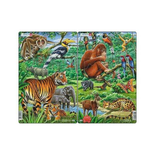 Larsen - Set 2 Puzzle midi Jungla asiatica cu Maimute Tigri orientare tip portret 30 piese