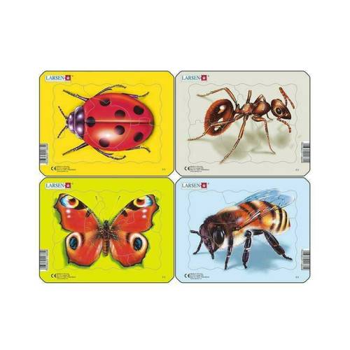 Larsen - Set 4 Puzzle mini Insecte cu Albina Buburuza Fluture Furnica orientare tip vedere 5 piese
