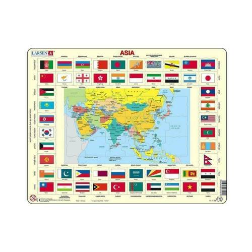 Puzzle maxi Asia cu steaguri (limba engleza) - orientare tip vedere - 70 de piese - Larsen