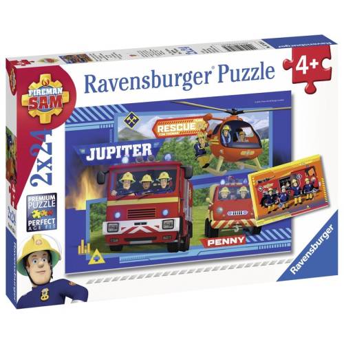 Ravensburger - Puzzle Echipa Pompier Sam - 2x24 piese