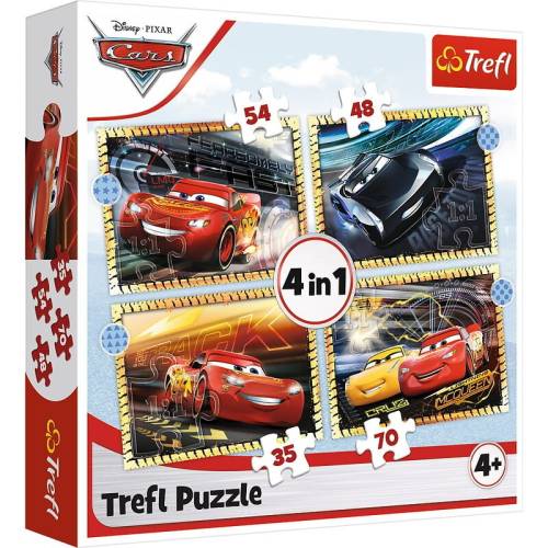 Trefl - PUZZLE 4IN1 CARS - PE LOCURI - FITI FATA - START