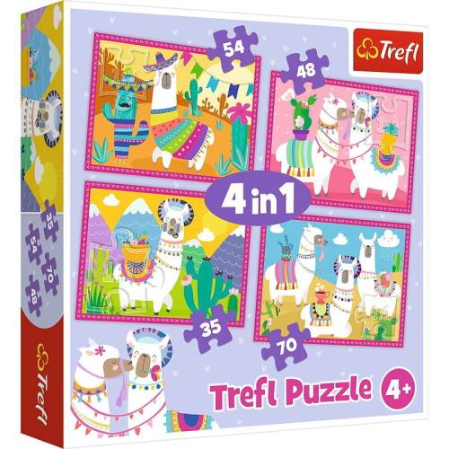 Trefl - Puzzle animale Lama in vacanta - Puzzle Copii - 4 in 1 - piese 207 - Multicolor