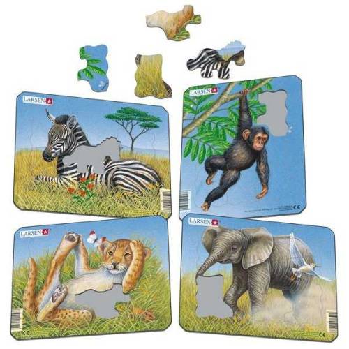 Set 4 Puzzle-uri Animale: Leu - Elefant - Maimuta - Zebra - 9 piese Larsen LRM9-NO