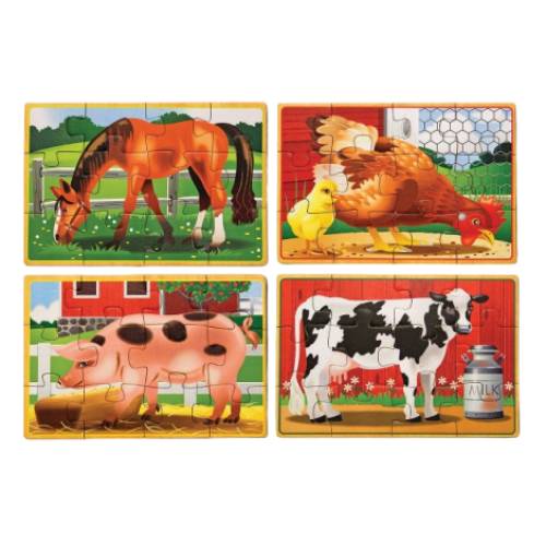 Set 4 puzzle 12 piese - din lemn - in cutie - Animale domestice Melissa & Doug 3793