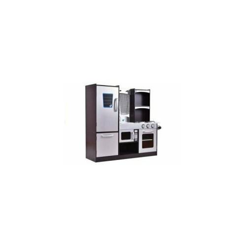 Leantoys - Bucatarie din lemn pentru copii - cu frigider - cuptor si cuptor cu microunde - silver-gri - - 2637