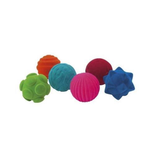 Set 6 mingiute colorate tactile din cauciuc natural - 10 cm - Rubbabu