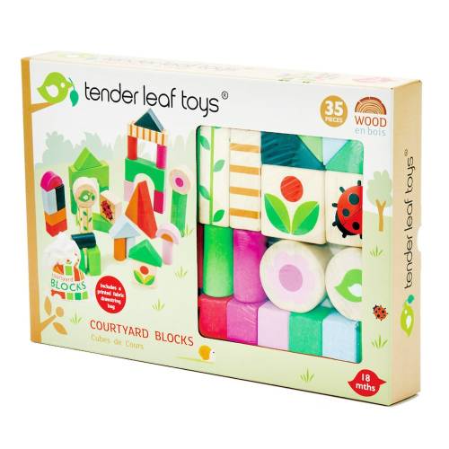 Cuburi din lemn cu ilustratii din gospodarie Tender Leaf Toys - Courtyard Blocks - 35 piese