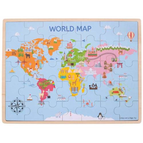 Puzzle din Lemn BigJigs Toys Harta Lumii 35 piese