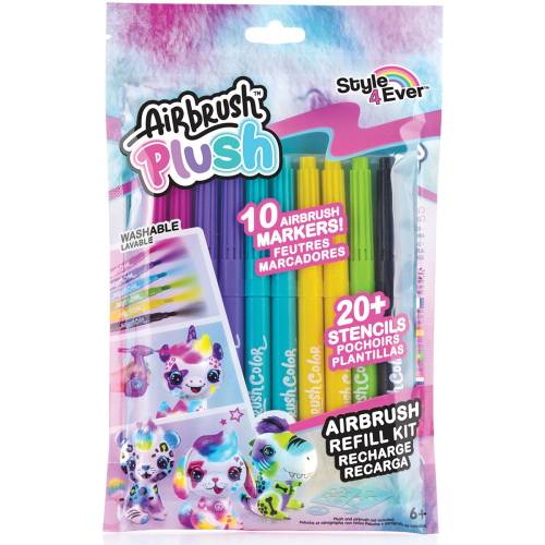 Set creativ - Airbrush Plush - 10 markere colorate si 2 sabloane