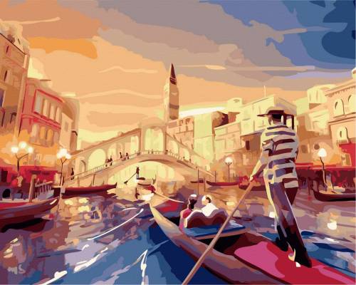 Set Pictura pe numere - Acuarello - Gondola din Venetia