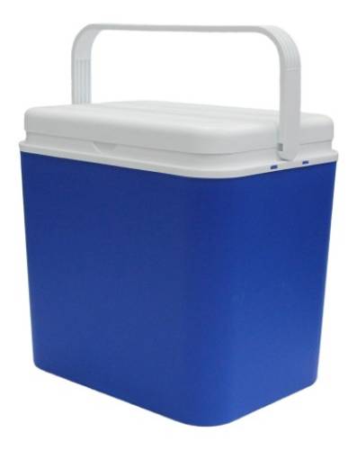Lada frigorifica volum 30 litri - pentru camping - iarba verde si diverse activitati - albastra cu alb