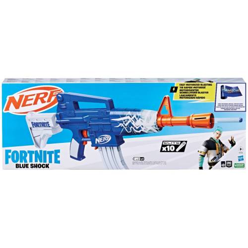 Blaster Nerf cu 10 sageti din spuma - Fortnite Blue Shock