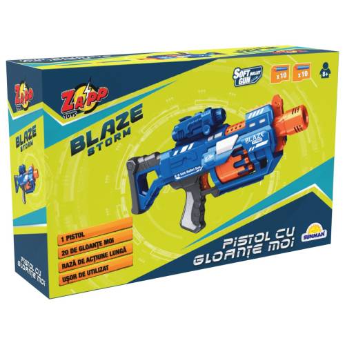 Pistol cu 15 sageti din burete - Blaze Storm - Zapp Toys - Albastru