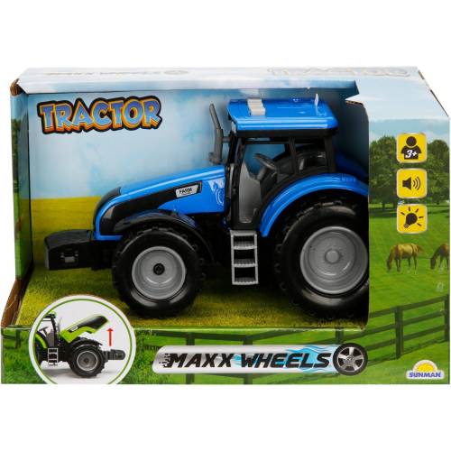 Tractor albastru cu lumini si sunete - Maxx Wheels - 18 cm