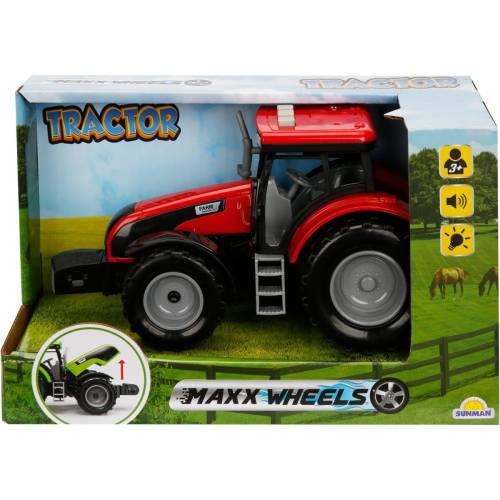 Tractor rosu cu lumini si sunete - Maxx Wheels - 18 cm